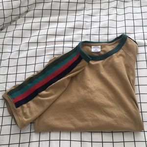 Urban Outfitters tan Tshirt with striped shoulders